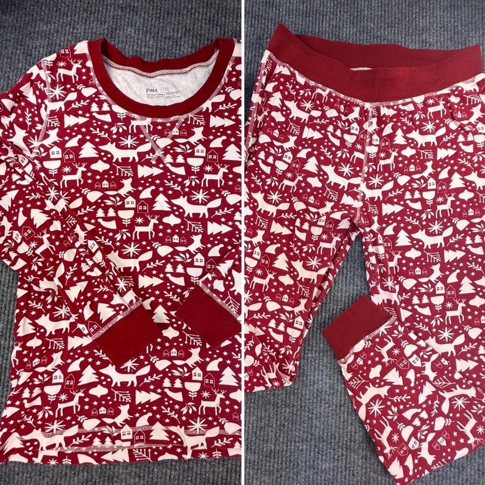 Pact pajama set XL holiday print red white organic cotton long sleeve top & pant